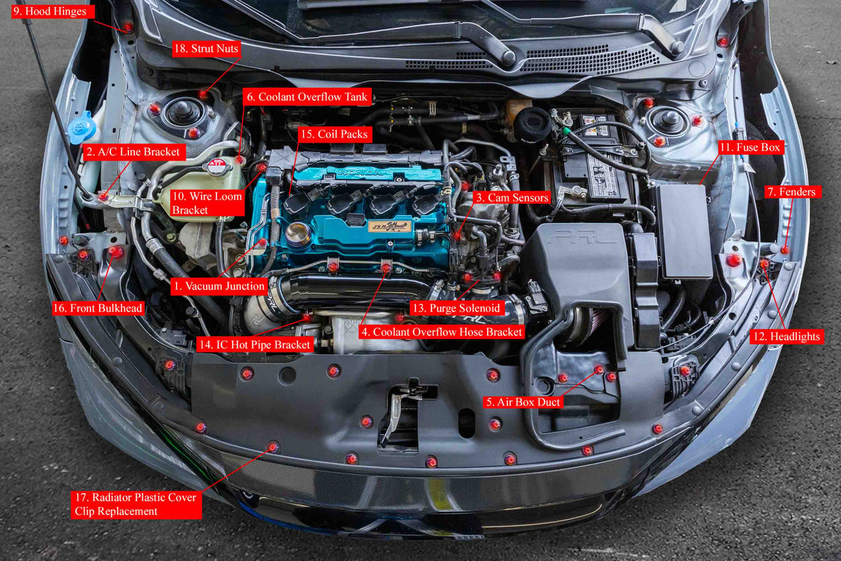 Fk8 Type R Crash Honda Civic Type-R FK8 Billet Dress Up Hardware Kit – Downstar Inc.